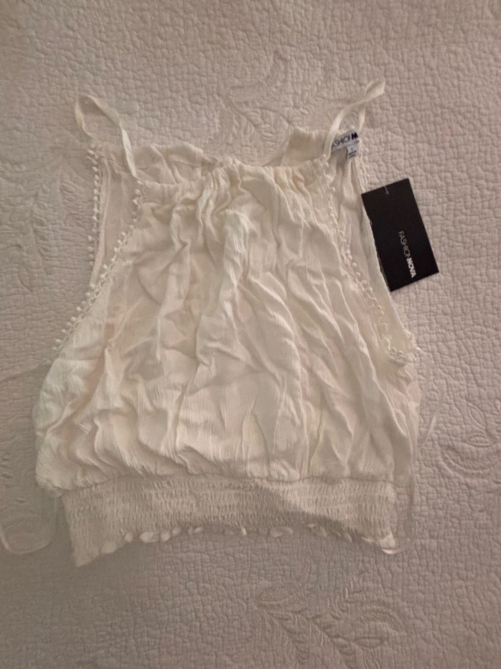 Fashion Nova Ivory Smocked Cropped Camisole